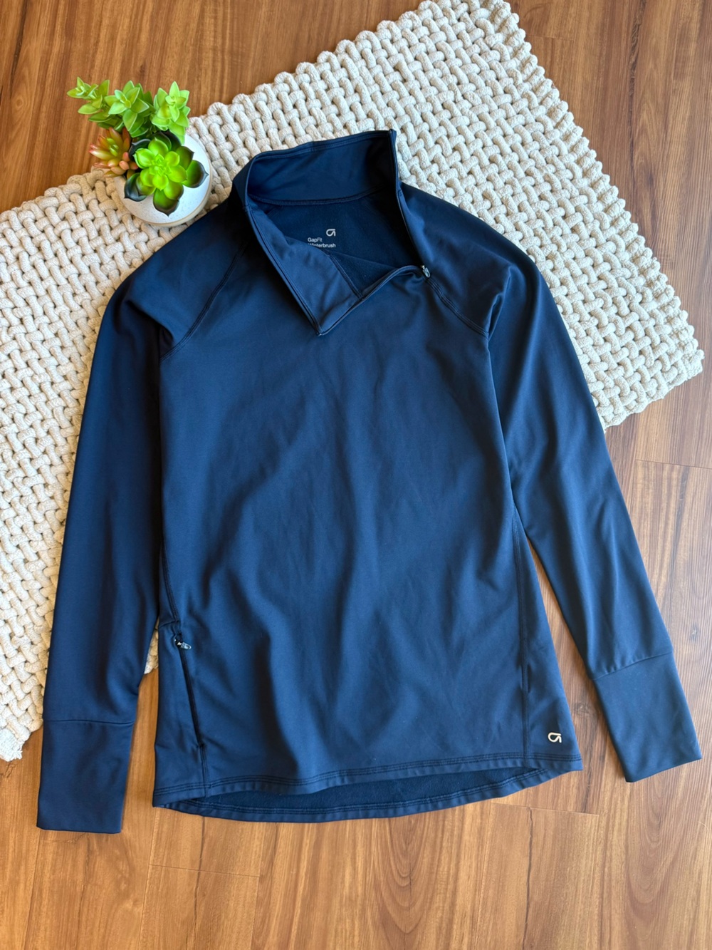 GapFit | Women’s Winterbrush Asymmetrical Zip Mock Neck Pullover | Navy | M Tall